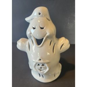 True Vintage Halloween Ceramic White Ghost Tealight Candle Holder, Luminary